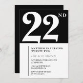 Invitation Black 22e anniversaire Elegant Chic Sim (Devant / Derrière)