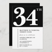 Invitation Black 34e anniversaire Elegant Chic Sim (Devant / Derrière)