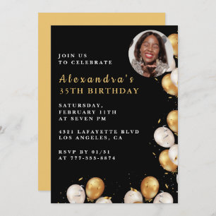Invitation Black 35e anniversaire Gold Balloon Pho