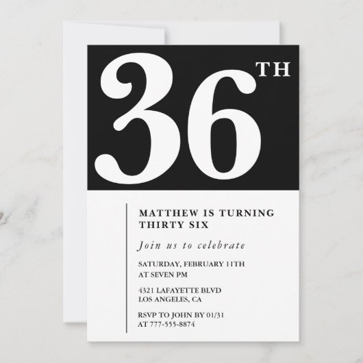 Invitation Black 36e anniversaire Elegant Chic Sim (Devant)