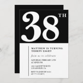 Invitation Black 38e anniversaire Elegant Chic Sim (Devant / Derrière)