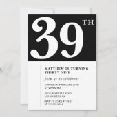 Invitation Black 39e anniversaire Elegant Chic Sim (Devant)