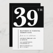 Invitation Black 39e anniversaire Elegant Chic Sim (Devant / Derrière)