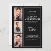 Invitation Black 3 Photo Moderne Graduation Party (Devant)