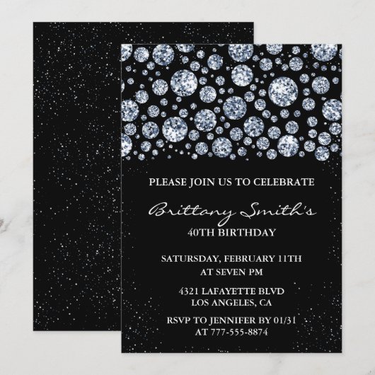 Invitation Black 40e anniversaire Diamond Silver (Devant / Derrière)