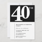 Invitation Black 40e anniversaire Elegant Chic Sim (Devant)