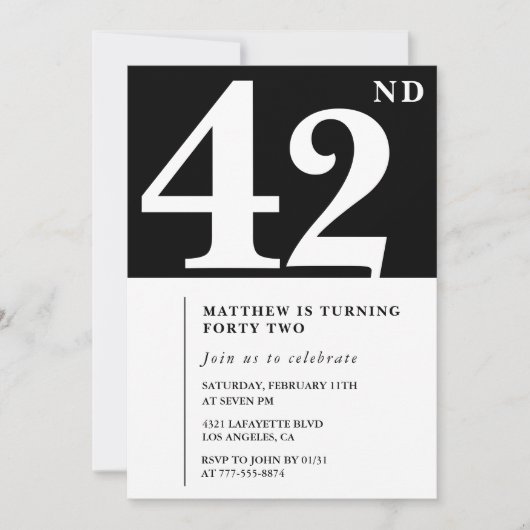 Invitation Black 42e anniversaire Elegant Chic Sim (Devant)