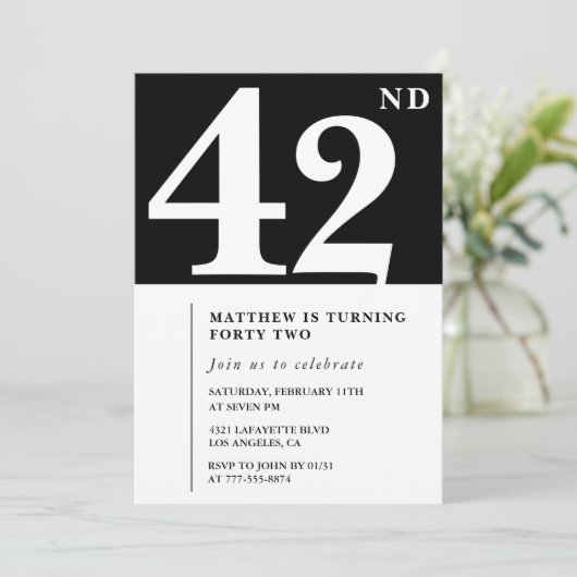 Invitation Black 42e anniversaire Elegant Chic Sim (Debout devant)