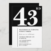Invitation Black 43e anniversaire Elegant Chic Sim (Devant / Derrière)