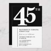 Invitation Black 45e anniversaire Elegant Chic Sim (Devant / Derrière)