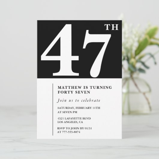 Invitation Black 47e anniversaire Elegant Chic Sim (Debout devant)