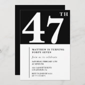 Invitation Black 47e anniversaire Elegant Chic Sim (Devant / Derrière)