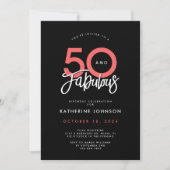 Invitation Black 50 et Fabulous Elegant 50e anniversaire (Devant)