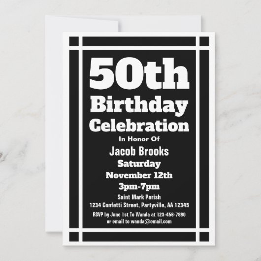 Invitation Black 50th Birthday Party (Devant)