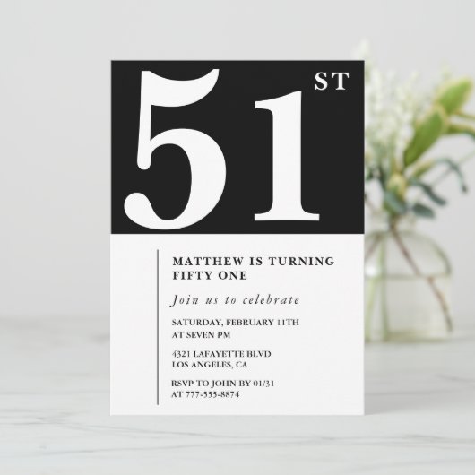 Invitation Black 51e anniversaire Elegant Chic Sim (Debout devant)