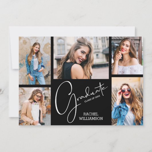 Invitation Black 5 Photo Graduation Party (Devant)