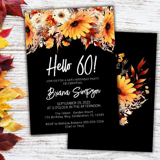 Invitation Black 60e anniversaire automne floral