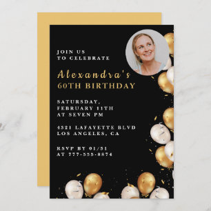 Invitation Black 60e anniversaire Gold Balloon Pho