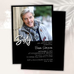 Invitation Black 60th Birthday Photo<br><div class="desc">Photo moderne minimaliste noir et blanc 60e anniversaire invitation pour une fête d'anniversaire amusante. L'âge peut être changé. Cette invitation est simple et élégante, adulte jalon d'anniversaire invitation pour les hommes et les femmes. La couleur noire et blanche de l'arrière - plan peut être changée en n'importe quelle couleur de...</div>