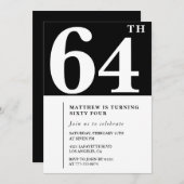 Invitation Black 64e anniversaire Elegant Chic Sim (Devant / Derrière)