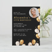Invitation Black 65e anniversaire Gold Balloon Pho (Debout devant)