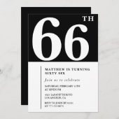 Invitation Black 66e anniversaire Elegant Chic Sim (Devant / Derrière)
