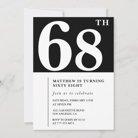 Invitation Black 68e anniversaire Elegant Chic Sim (Devant)