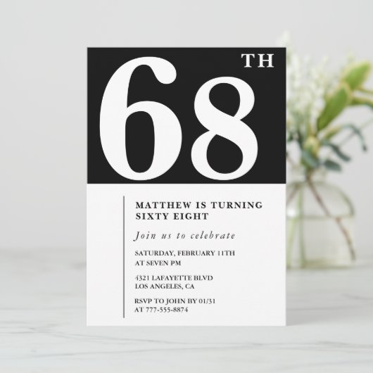 Invitation Black 68e anniversaire Elegant Chic Sim (Debout devant)