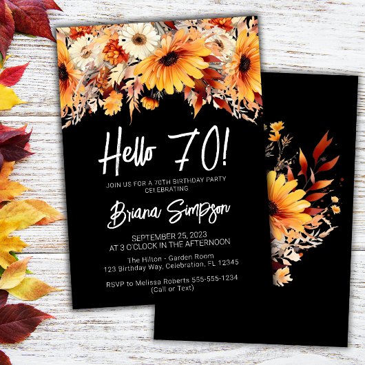 Invitation Black 70e anniversaire automne floral