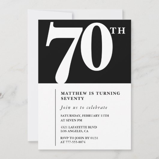 Invitation Black 70e anniversaire Elegant Chic Sim (Devant)