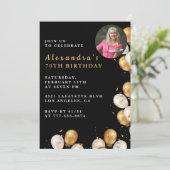 Invitation Black 70e anniversaire Gold Balloon Pho (Debout devant)