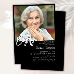 Invitation Black 80th Birthday Photo<br><div class="desc">Photo moderne minimaliste noir et blanc 80e anniversaire invitation pour une fête d'anniversaire amusante. L'âge peut être changé. Cette invitation est simple et élégante, adulte jalon d'anniversaire invitation pour les hommes et les femmes. La couleur noire et blanche de l'arrière - plan peut être changée en n'importe quelle couleur de...</div>