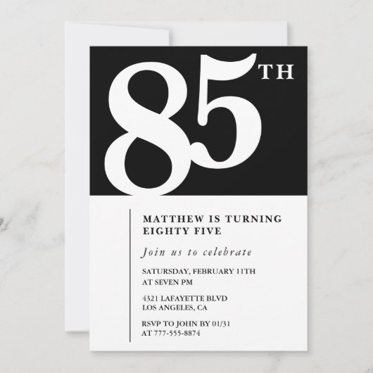 Invitation Black 85e anniversaire Elegant Chic Sim (Devant)
