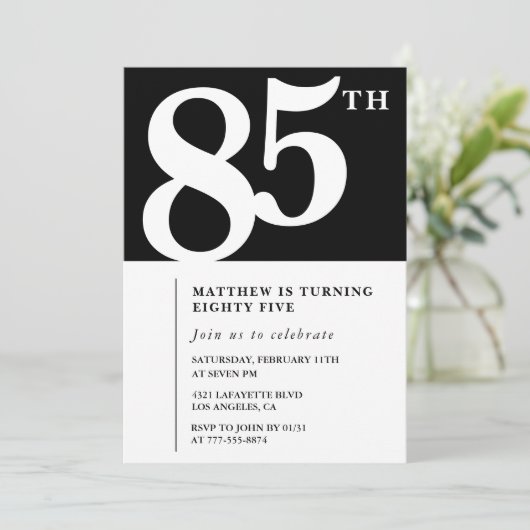 Invitation Black 85e anniversaire Elegant Chic Sim (Debout devant)