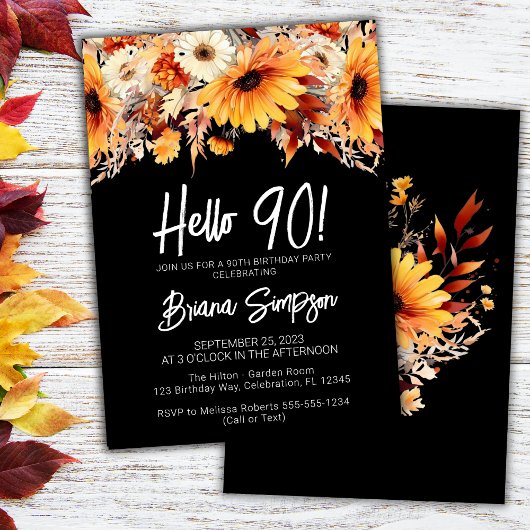 Invitation Black 90e anniversaire automne floral