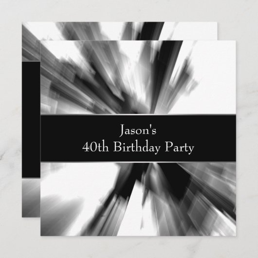 Invitation Black Abstrait Skyscraper Mans 40e anniversaire (Devant / Derrière)