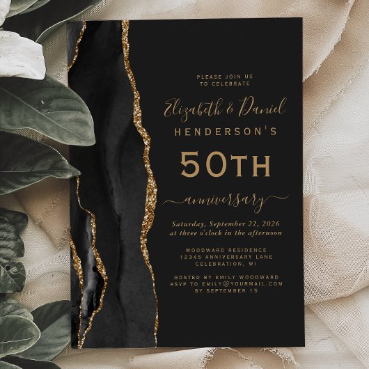 Invitation Black Agate Black Gold 50th Anniversary