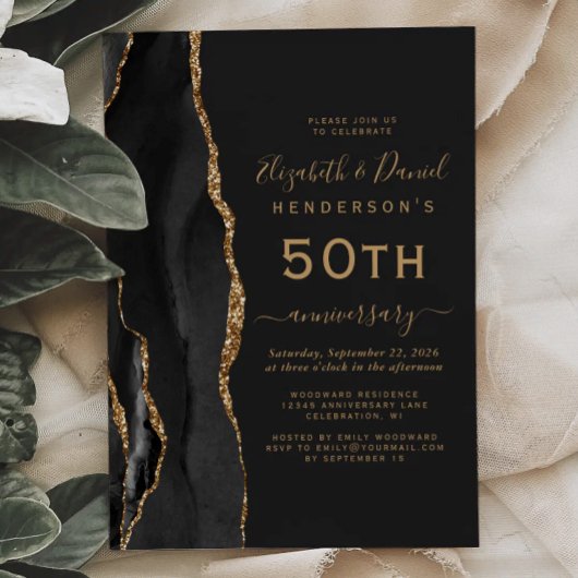 Invitation Black Agate Black Gold 50th Anniversary