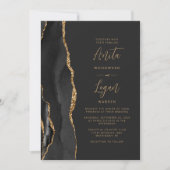 Invitation Black Agate Elegant Mariage de script or (Devant)