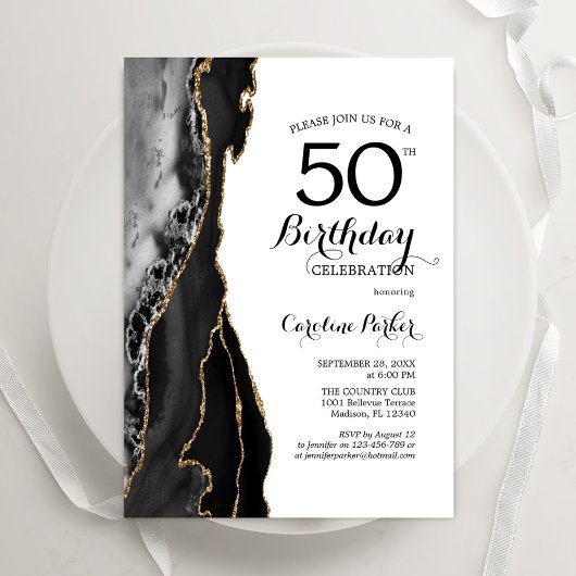Invitation Black Agate Or Blanc 50e anniversaire