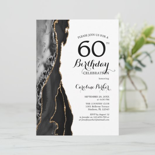 Invitation Black Agate Or Blanc 60e anniversaire (Debout devant)