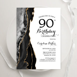Invitation Black Agate Or Blanc 90e anniversaire