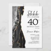 Invitation Black Agate Or Blanc Surprise 40e anniversaire (Devant)