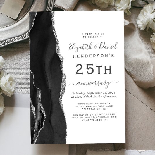 Invitation Black Agate Silver 25th Anniversary