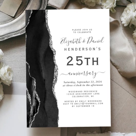 Invitation Black Agate Silver 25th Anniversary