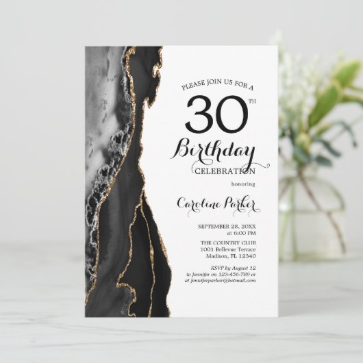 Invitation Black Agate White Gold 30e anniversaire (Debout devant)