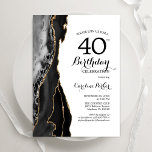 Invitation Black Agate White Gold 40e anniversaire<br><div class="desc">Gate noir,  blanc et or 40e anniversaire invitation fête. Design élégant et moderne avec aquarelle agate marbre arrière - plan,  fausse parties scintillant or et typographie script de police. Carte invitation branchée parfaite pour une célébration anniversaire féminine élégante. Invitations Zazzle imprimées ou téléchargement instantané modèle imprimable numérique.</div>