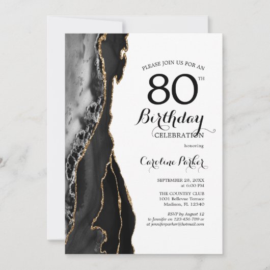 Invitation Black Agate White Gold 80e anniversaire (Devant)