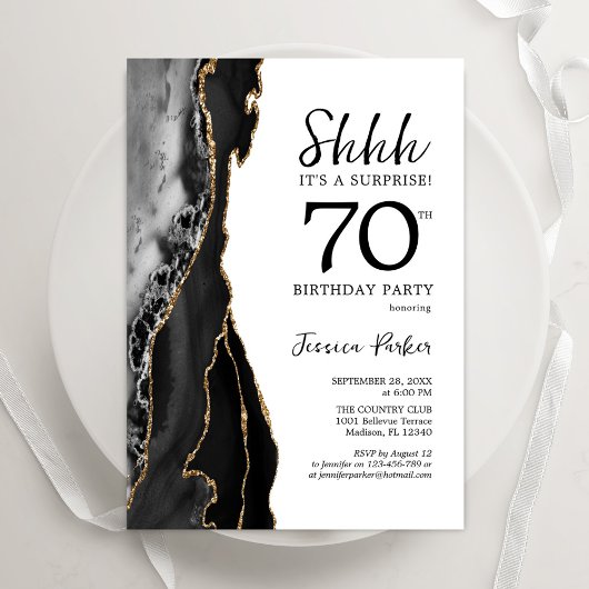 Invitation Black Agate White Gold Surprise 70e anniversaire