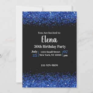 Invitation Black and Blue Elegant Anniversaire de fête Invita